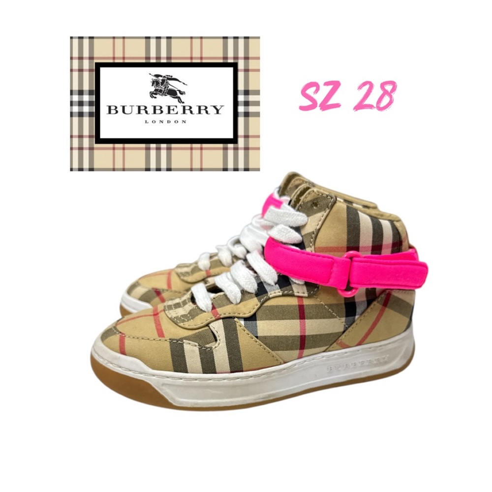 BURBERRY sz 28  KIDS CHECK HIGHTOP SNAKERS WITH LEATHER DETAILS